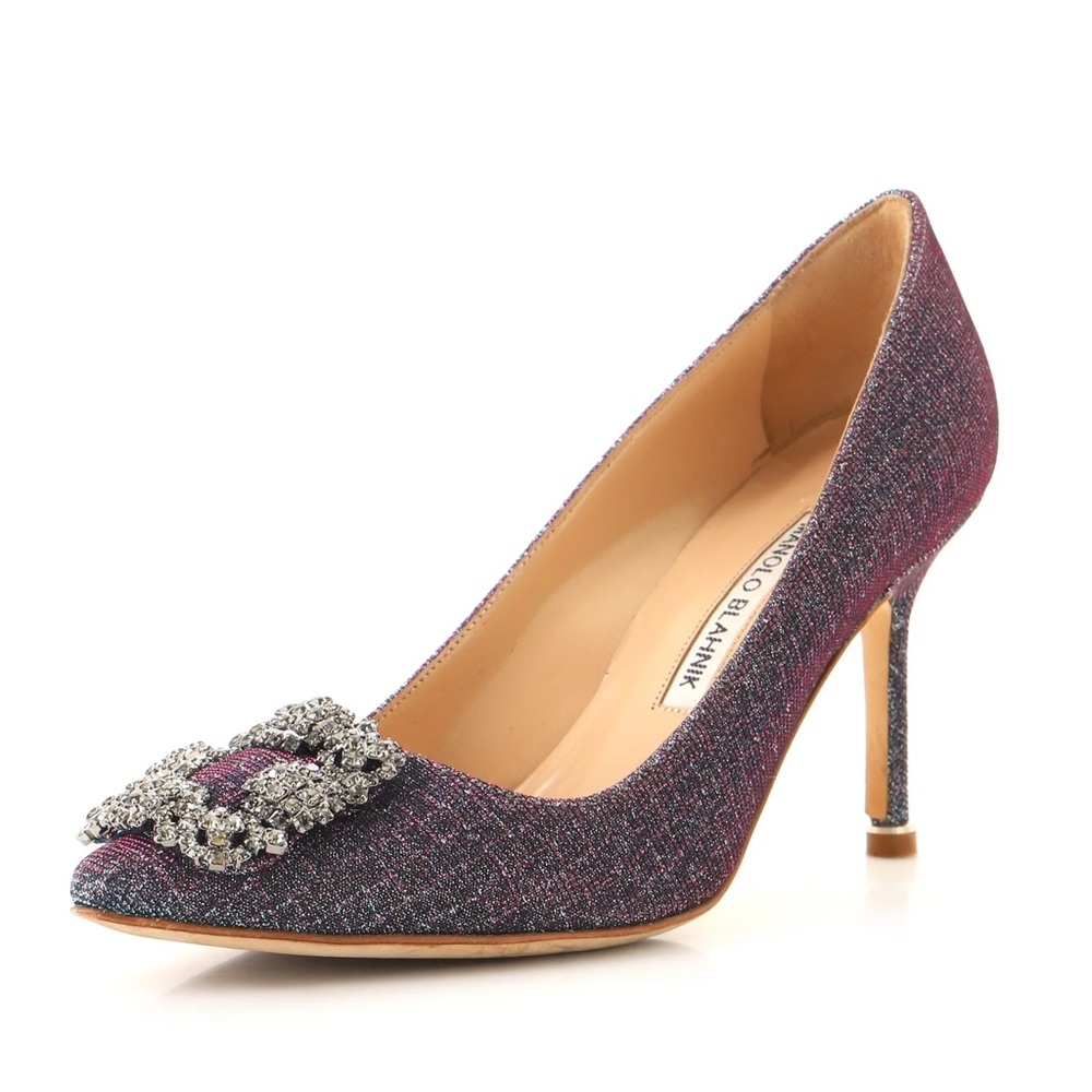 Authentic Manolo Blahnik Hangisi Metallic Midnight Notturno Crystal Pump